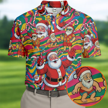 Funny Tropical Santa Christmas Polo Shirt, Mens Golf Polo, Christmas Shirts For Men