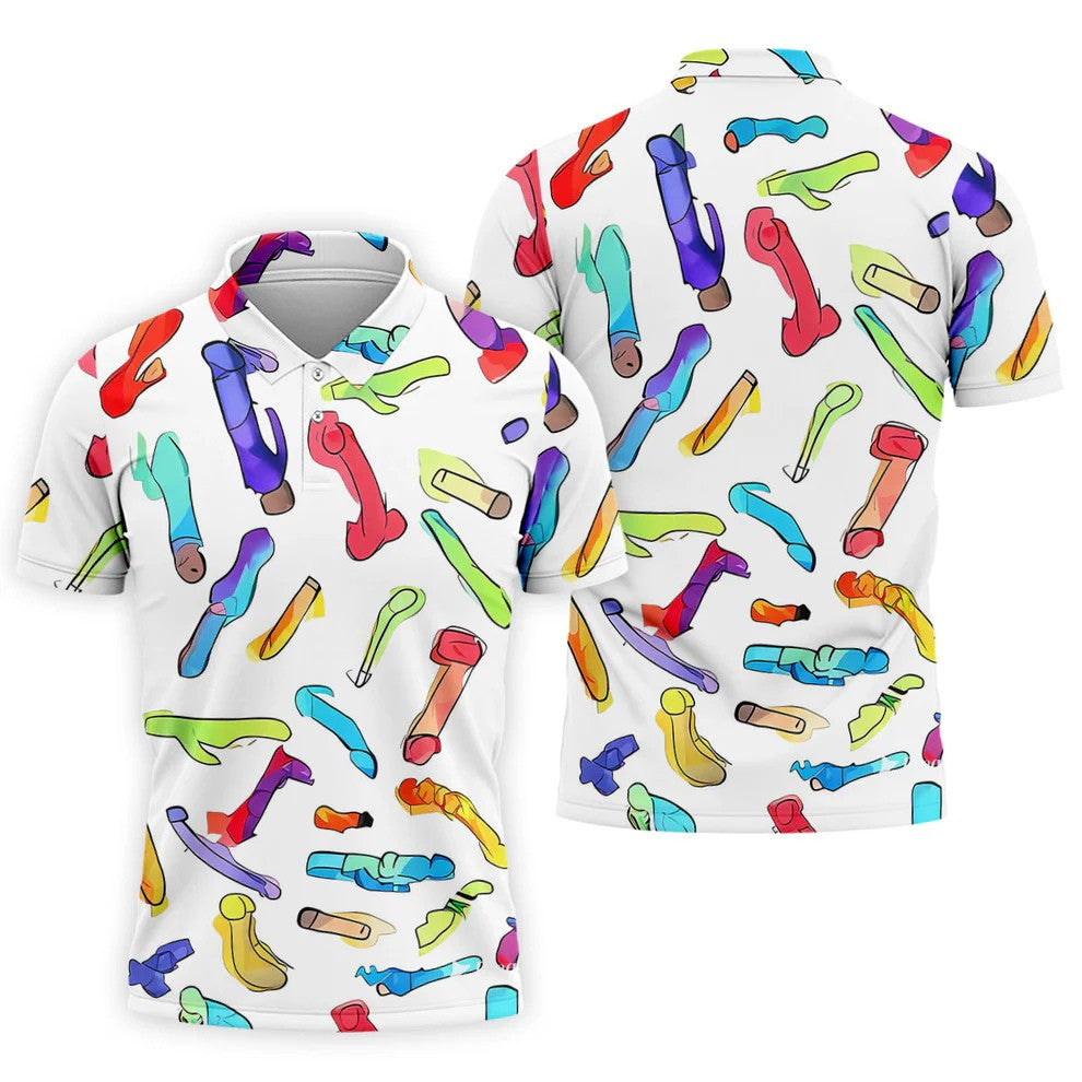 Adult Humor Retro Golf Shirt, Colorful Funny Men's Polo Shirt, Unique Novelty Golf Apparel