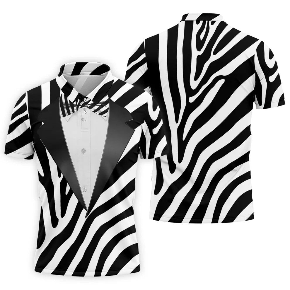 Zebra Pattern Funny Costume Hawaiian Golf Shirt, Polo Shirts For Men, Golf Shirts For Men
