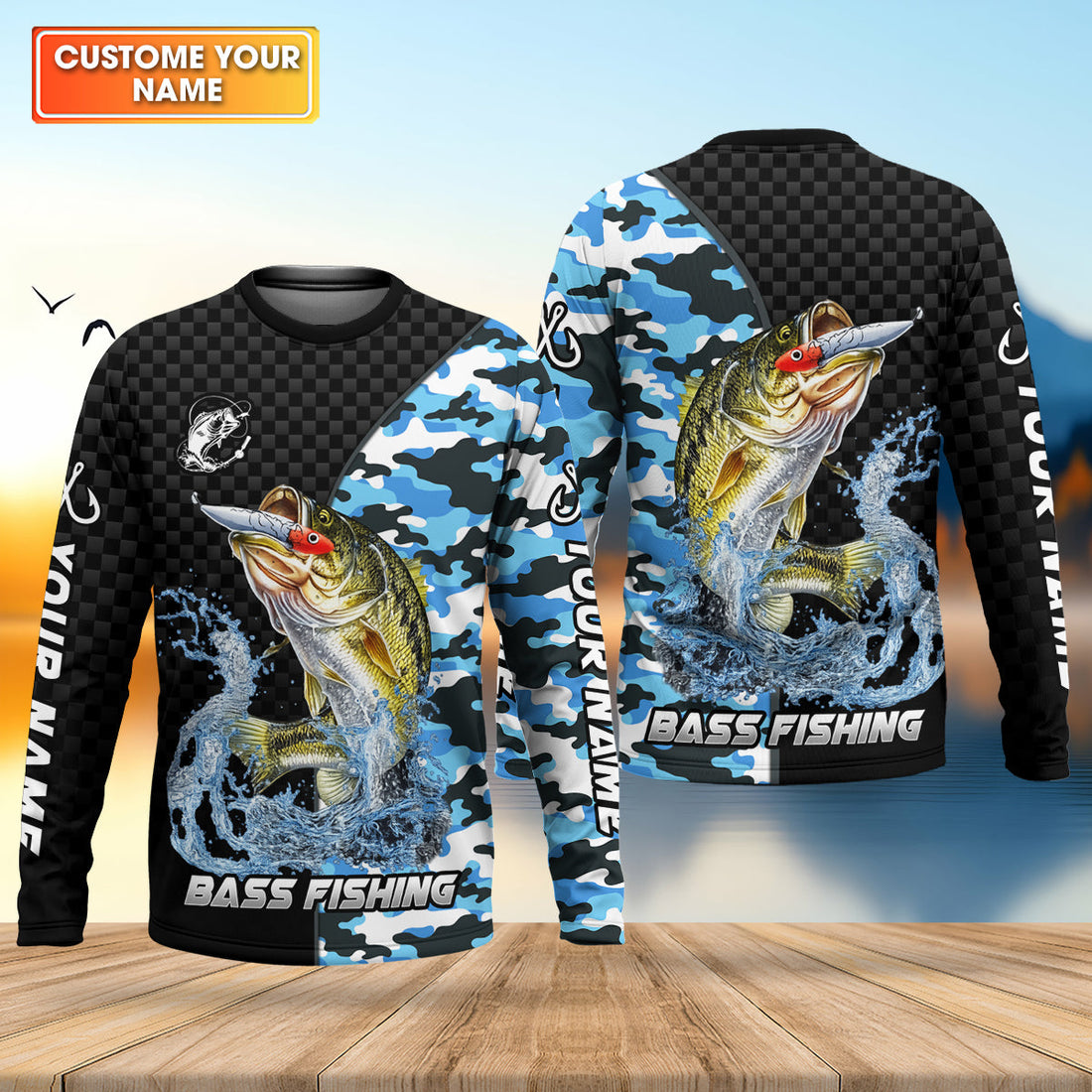 Bass Fishing Camo UPF Shirt, Largemouth Bass Fishing Shirt, Personalized Fishing Shirts For Men