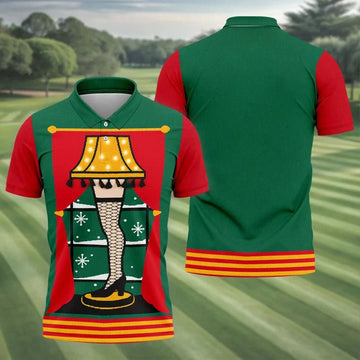 Festive Leg Lamp Christmas Golf Shirt, Golf Polo Shirts For Men, Mens Golf Shirts