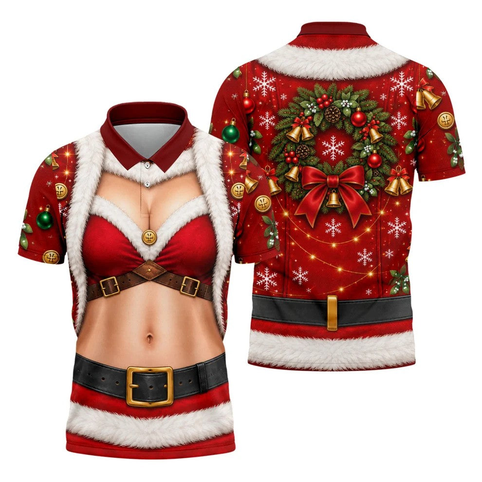 Santa Bikini Abs Vest Christmas Golf Shirt, Mens Golf Shirts, Golf Gifts For Men