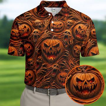 Halloween Evil Pumpkin Ghost Horror Character Polo Shirt, Golf Polo, Mens Golf Shirts