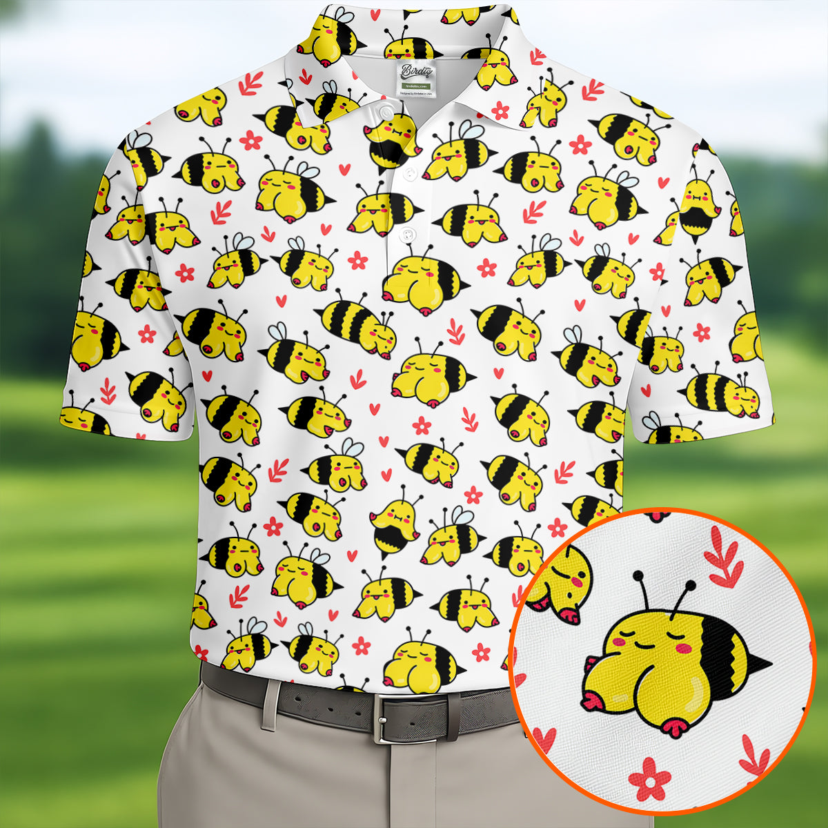 Funny Bee Breast Cancer Pattern Polo Shirt, Mens Golf Shirts, Golf Polo Shirts For Men