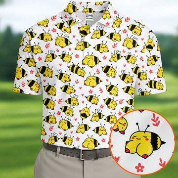 Funny Bee Breast Cancer Pattern Polo Shirt, Mens Golf Shirts, Golf Polo Shirts For Men