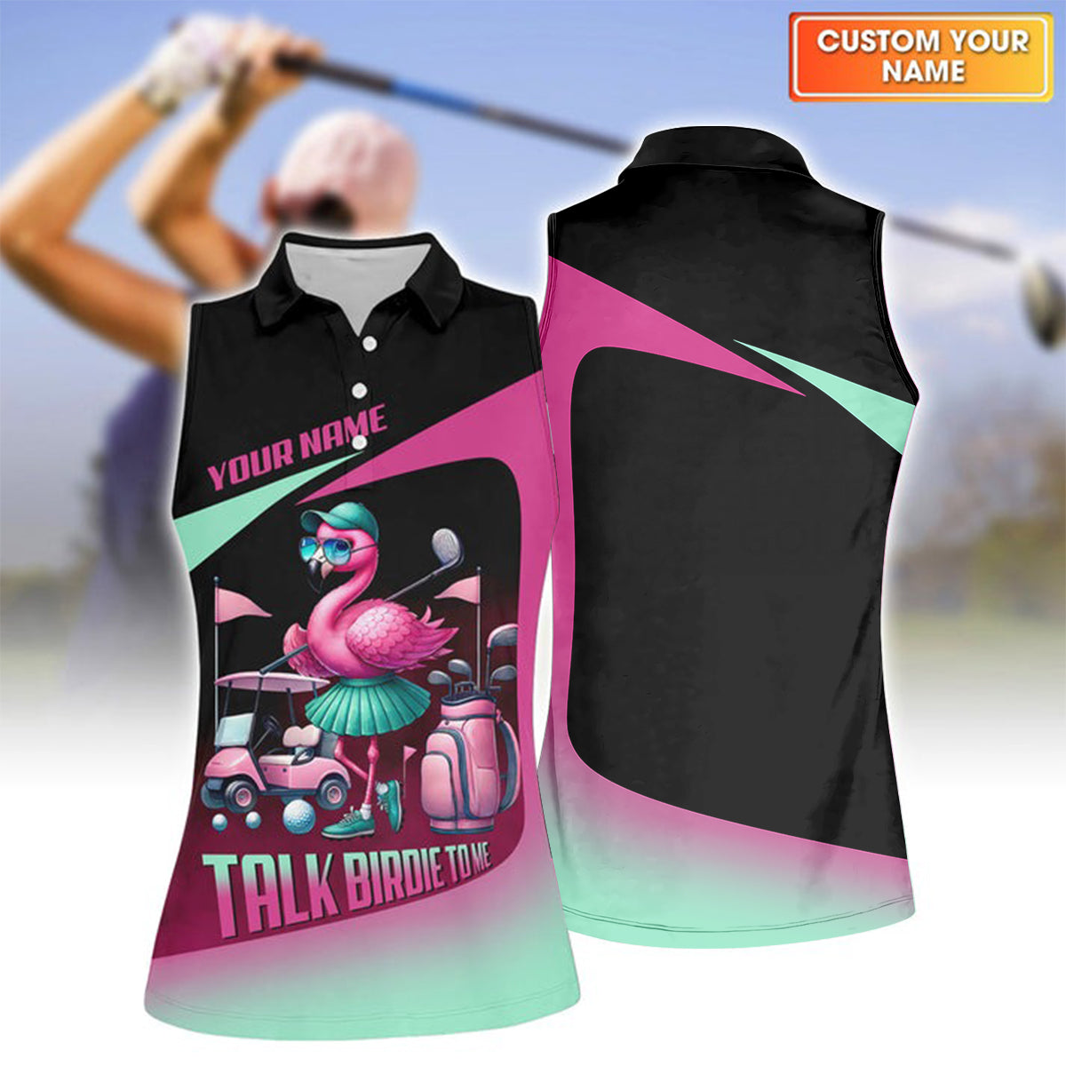 Talk Birdie To Me Custom Flamingo Womens Golf Polo ShirtFunny Golf Shirt, Gift For Golfers