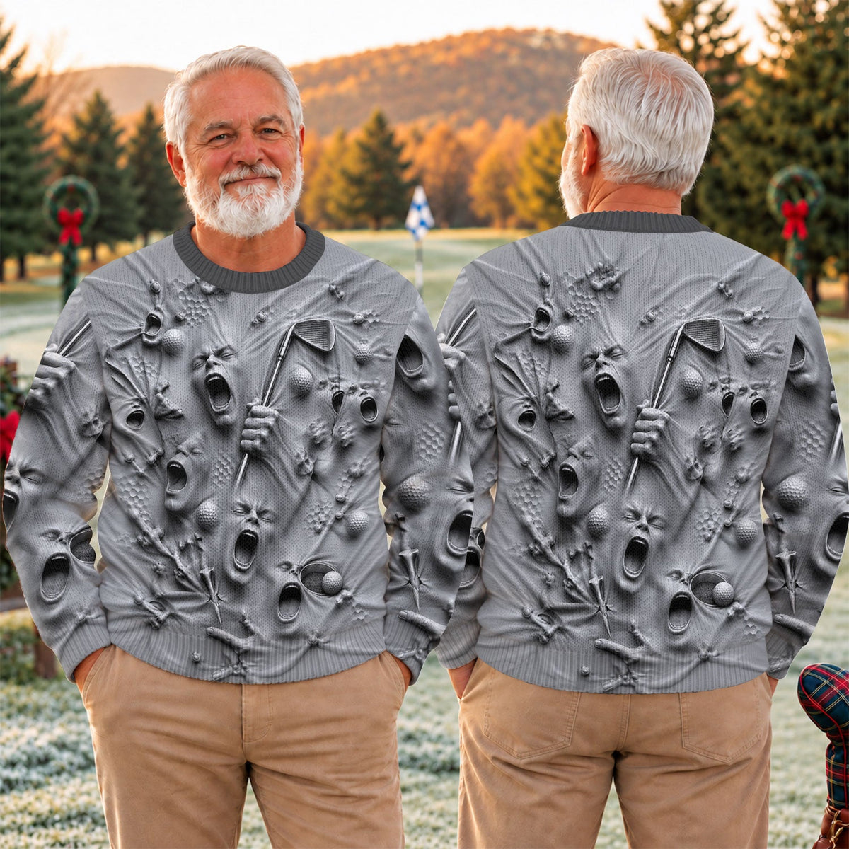Screaming Face All-Over Graphic Design, Ugly Christmas Sweaters, Christmas Golf Gift