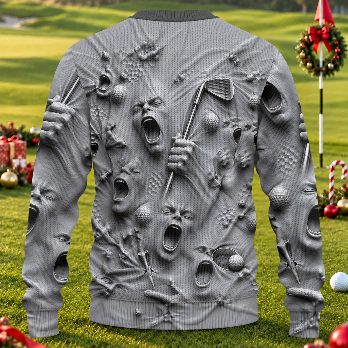 Screaming Face All-Over Graphic Design, Ugly Christmas Sweaters, Christmas Golf Gift