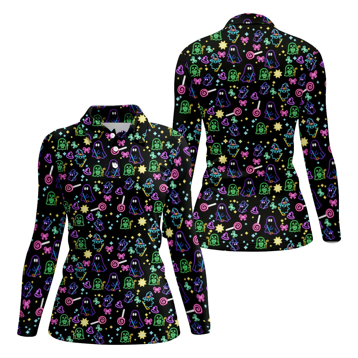 Funny Ghost Golfing Women's Polo ShirtNeon Golf Shirt, Fun Womens Golf Shirts, Funny Halloween Shirt