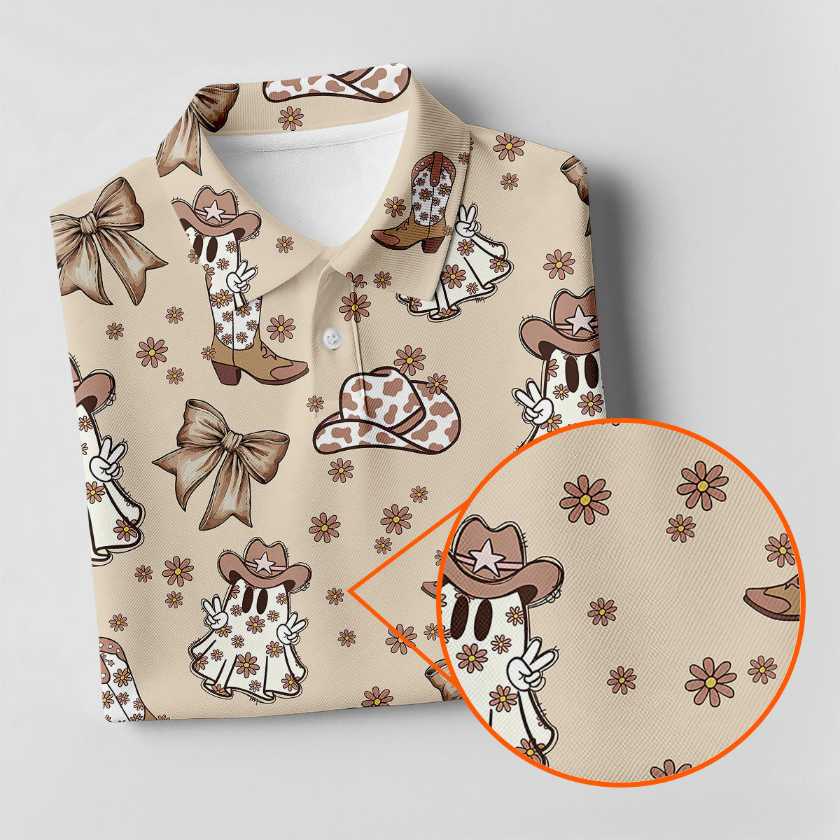 Coquette Halloween Cowboy Ghost Fun Womens Golf Shirts, Ladies Sleeveless Polo, Ladies Golf Shirts