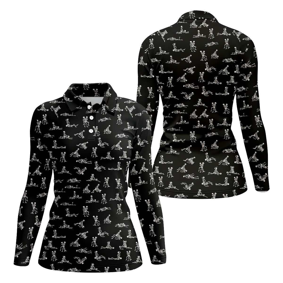 Funny Skeleton Couple Golf Shirt, Halloween Gift Idea, Womens Golf Tops, Ladies Golf Shirts