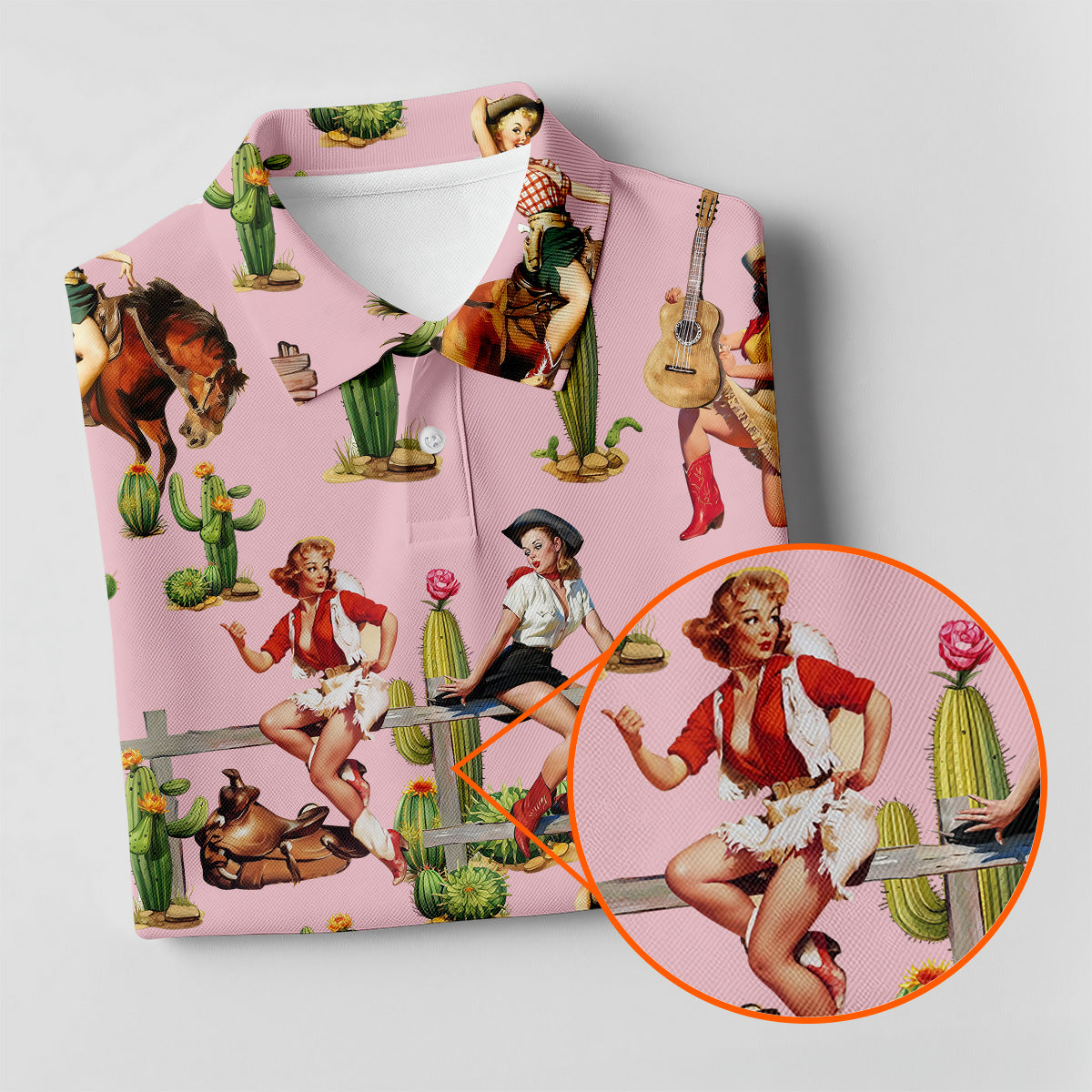 Vintage Cowgirl Pink Women's Golf Polo, Western Rodeo Women Golf Top, Cute Golf Outfit, Golfing Apparel