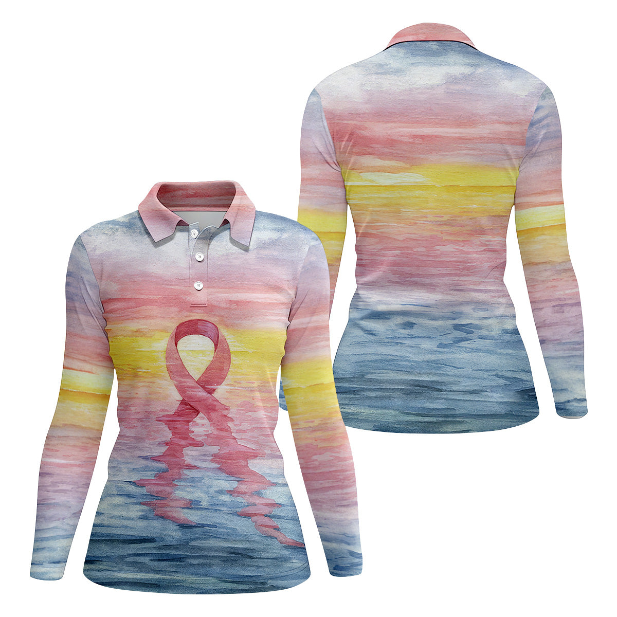 Pink Ribbon Breast Cancer Women Golf Shirt, Breast Cancer Awareness Shirt, Ladies Golf Shirt, Women Golf Gift