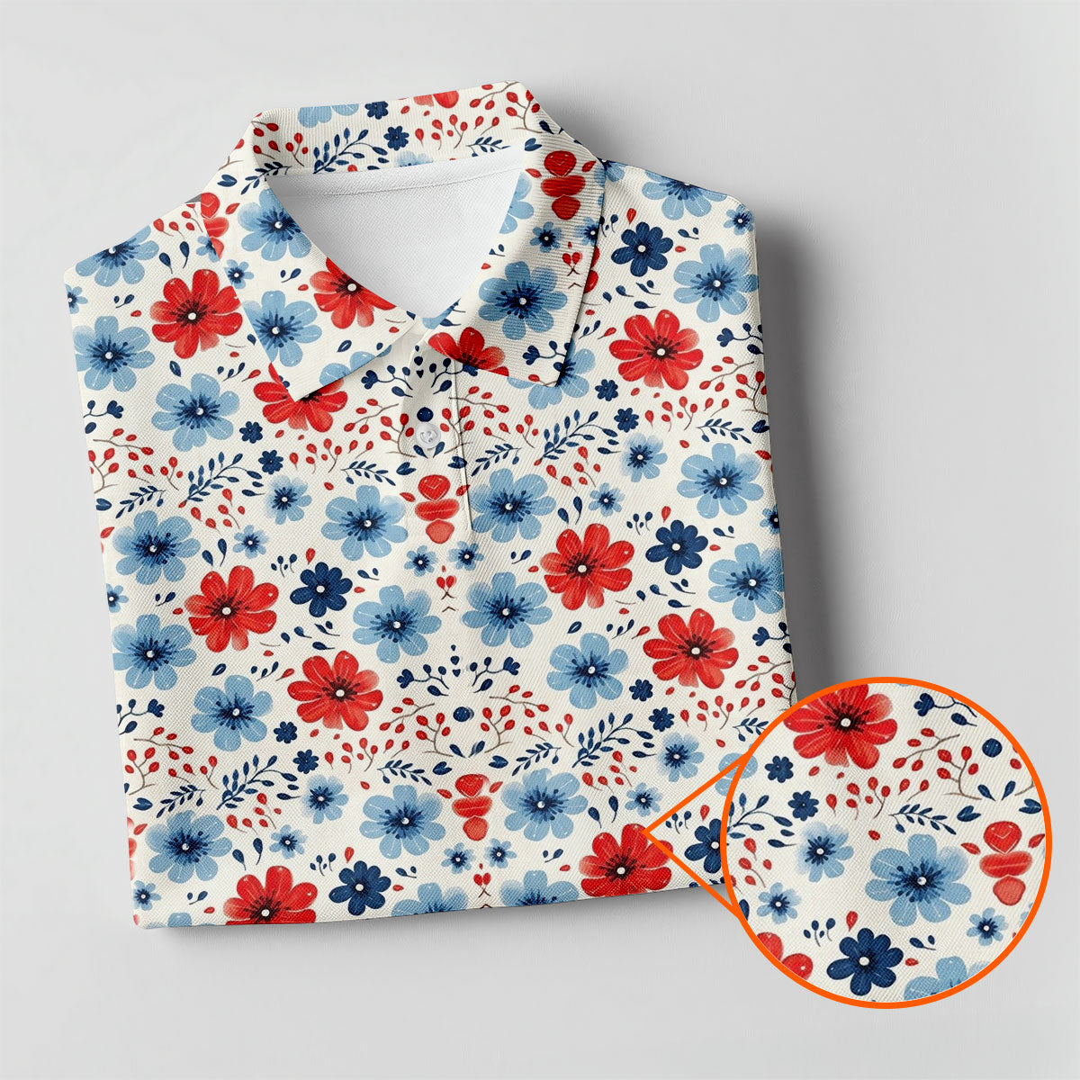 Red White Blue Floral Pattern 250th Anniversary Patriotic Golf Shirt, 4th Of July Golf Shirt For Women