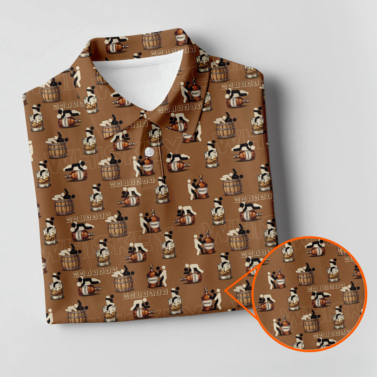 Brown Funny Whiskey Pattern Golf Polo Shirt, Mens Polo Shirts, Golf Shirts For Men