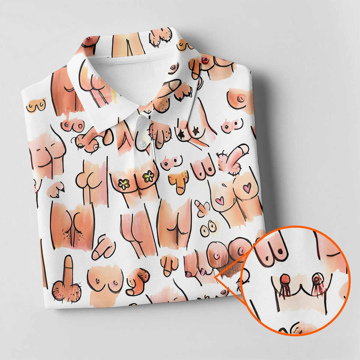 Funny Adult Body Parts Pattern Shirt, Women's Golf Tops, Printed Golf Shirt