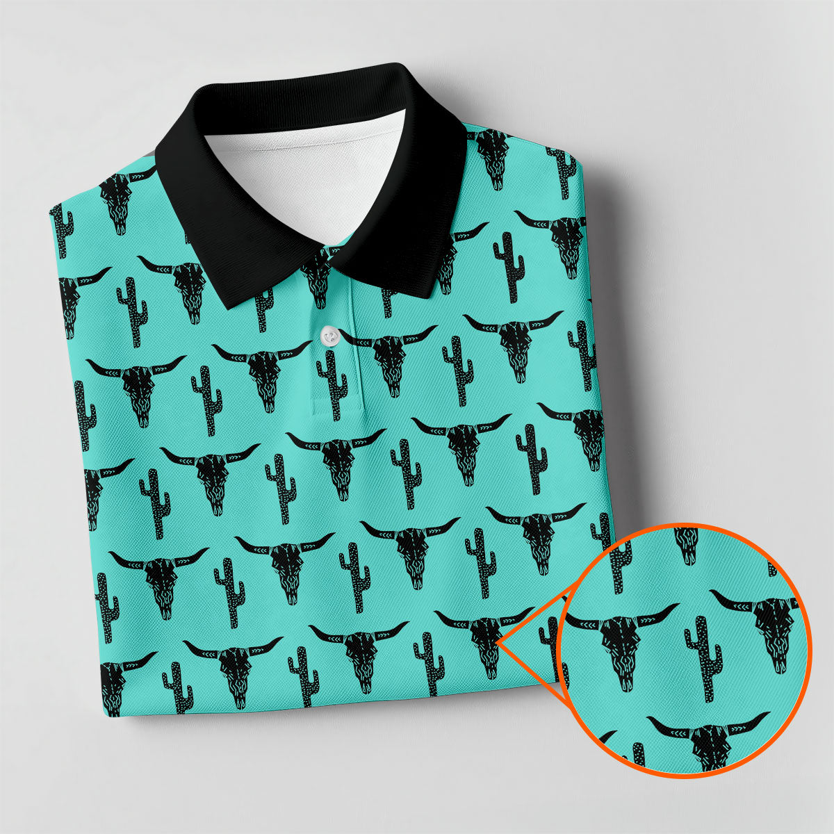 Longhorn Cow Skull Western Theme Peacock Blue Golf Tops For Men, Polo ShirtFor Men, Golf Shirts For Men