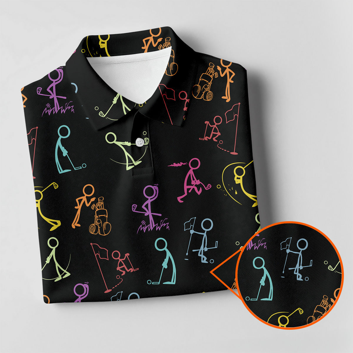 Funny Stickman Golfer Pose Black Golf Shirt, Unique Gift For Golfer, Ladies Golf Polos, Women's Polo Shirt