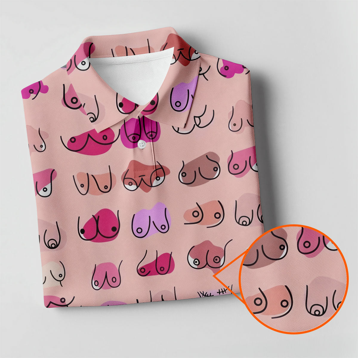 Pink Funny Boob Pattern Golf Polo Shirt, Men's Golf Shirts, Printed Golf Shirts
