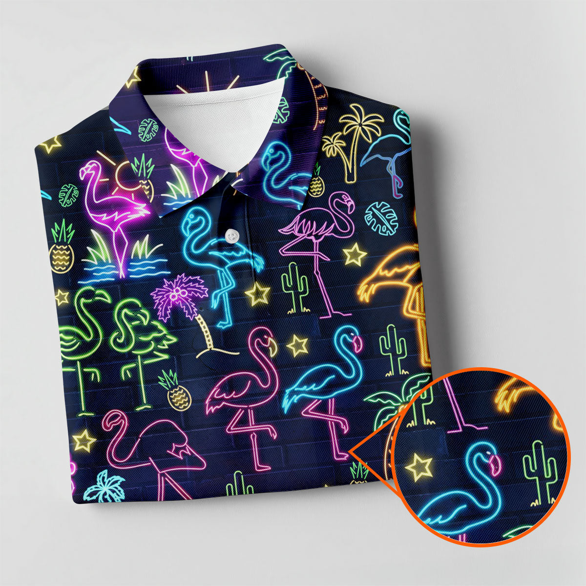 Neon Flamingo Tropical Night Golf Shirt, Women’s Golf Polo, Hawaiian Golf Shirt, Ladies Golf Tops