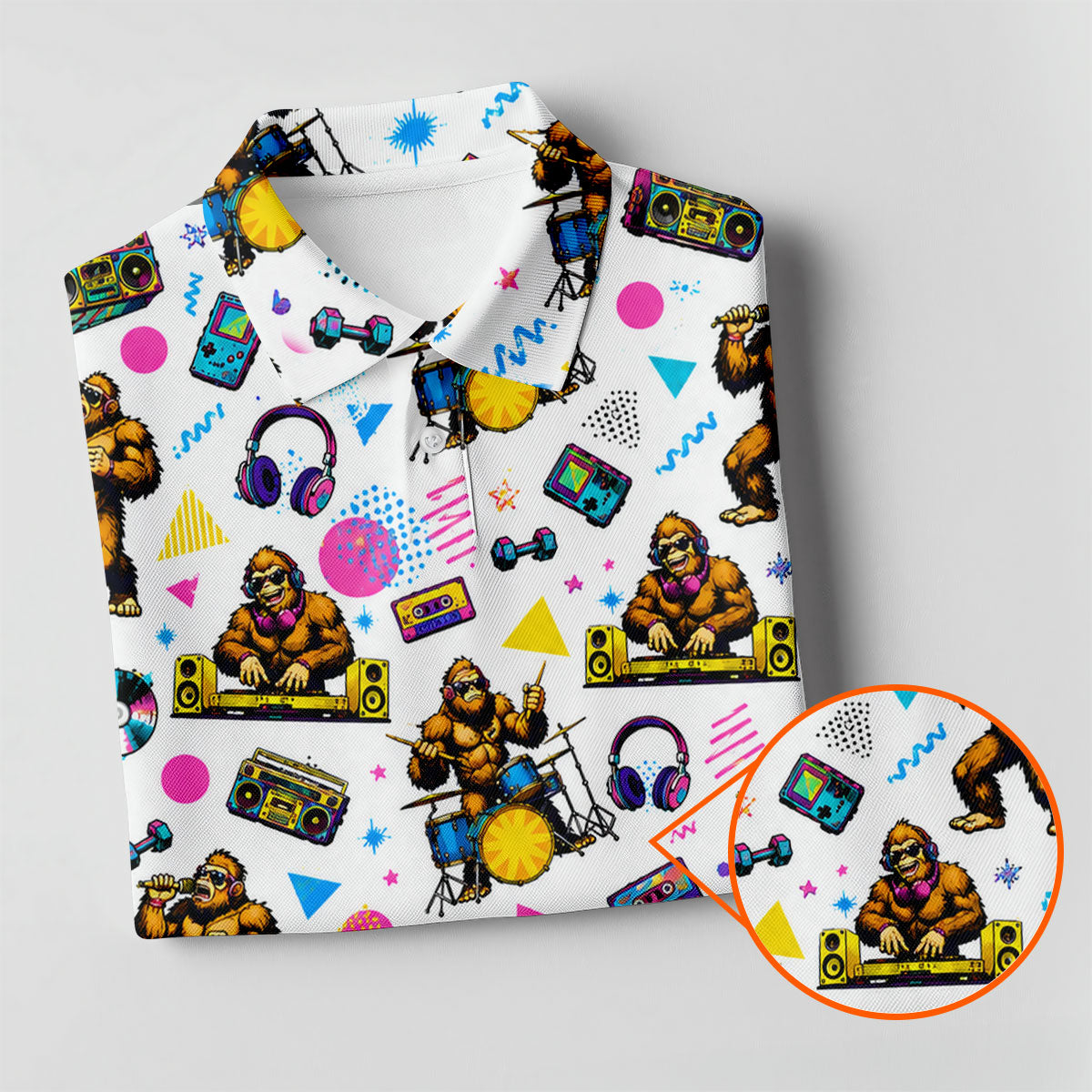 Bigfoot Party Memphis Pattern Retro Golf Shirt, Hawaiian Golf Shirt, Polo Shirts For Men