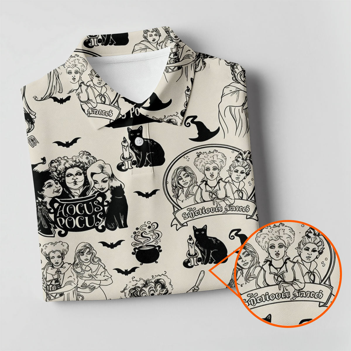 Witch Sisters Black Cat Halloween Polo Shirt, Golf Polo Shirts For Men, Mens Golf Apparel