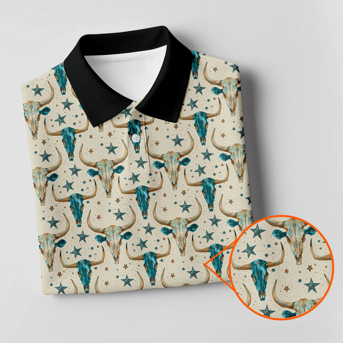 Cow Skulls Turquoise And Beige Western Theme Golf Tops For Men, Polo ShirtFor Men, Golf Shirts For Men