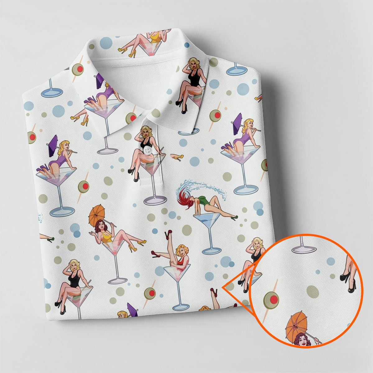 Retro Pin Up Martini Cocktail Hawaiian Golf Shirt, Golf Shirts For Men, Hawaiian Golf Shirt