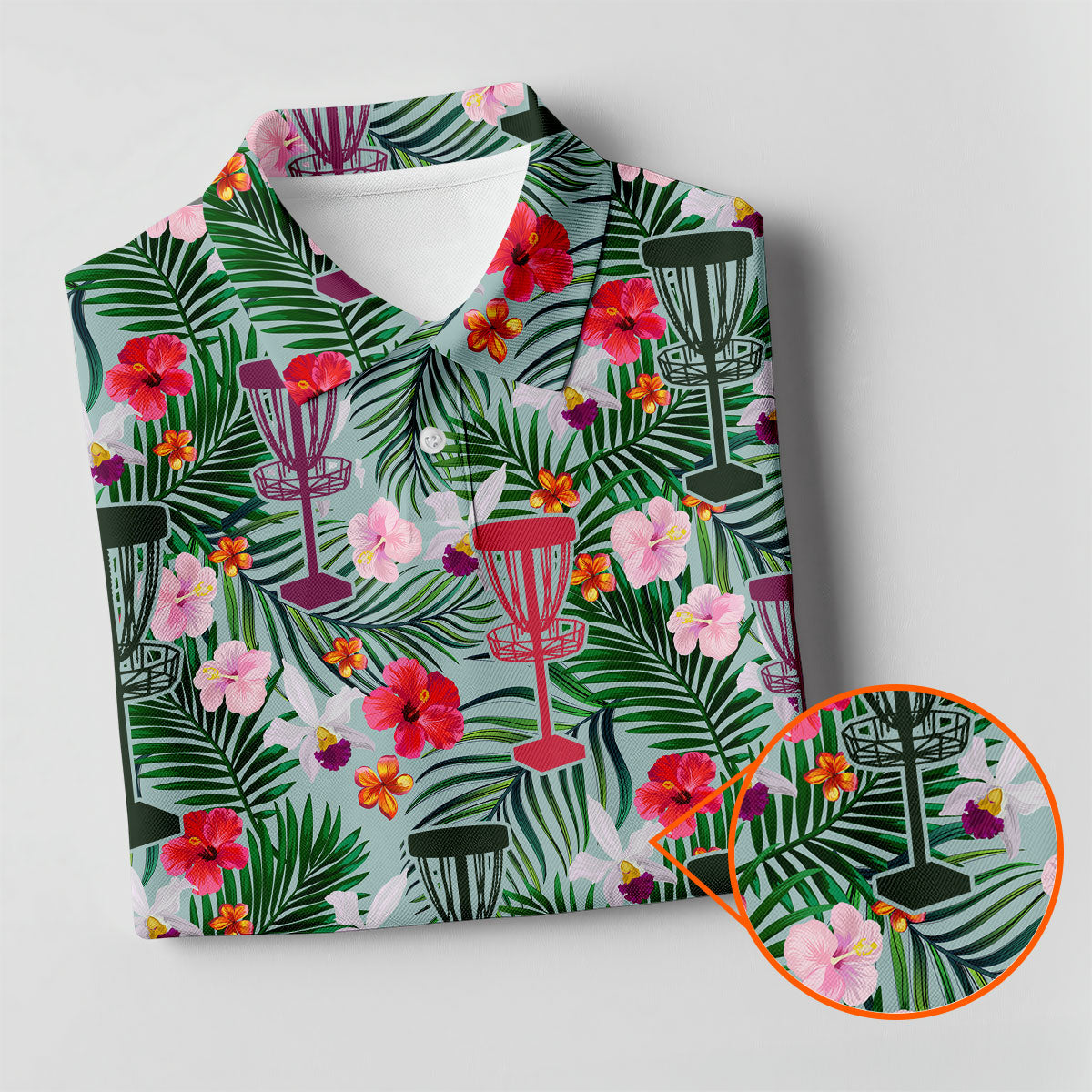 Tropical Disc Golf Basket Floral Polo Shirt, Golf Shirts For Women, Women’s Golf Polo