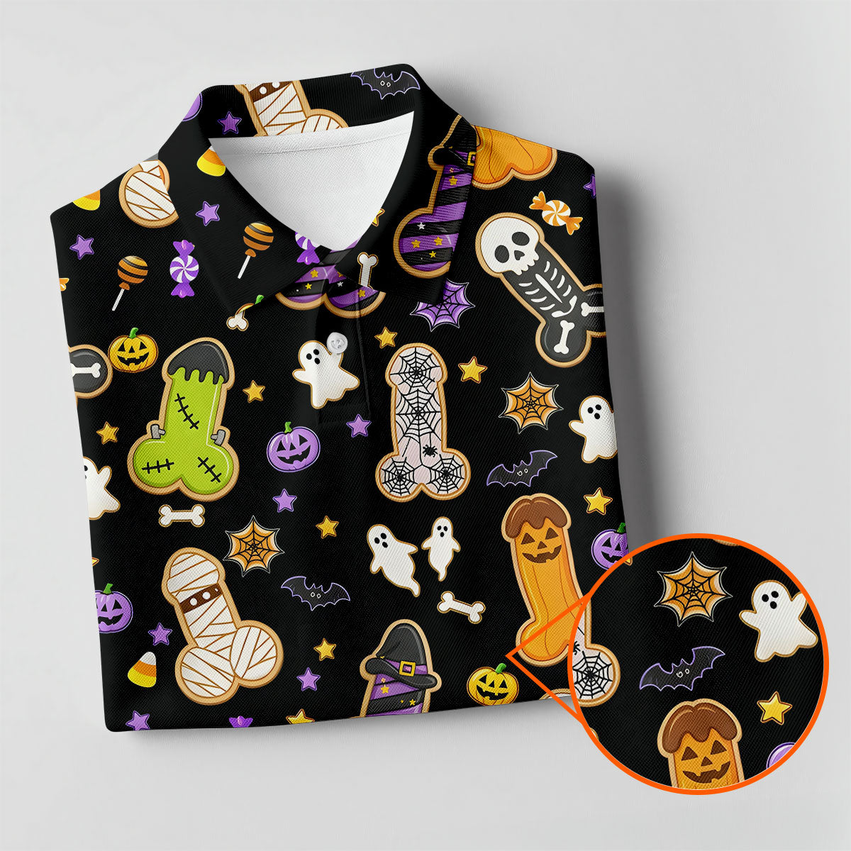 Funny Adult Halloween Cookie Pattern Polo Shirt, Ladies Golf Top, Printed Golf Shirt