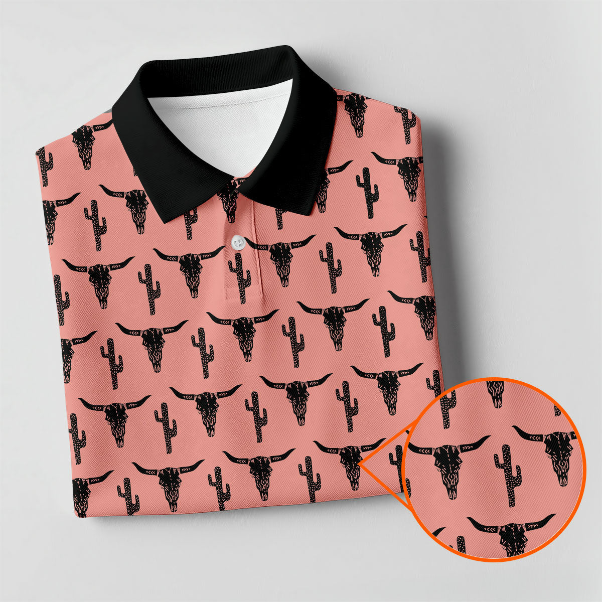 Longhorn Cow Skull Western Theme Peach Pink Golf Tops For Men, Polo ShirtFor Men, Golf Shirts For Men
