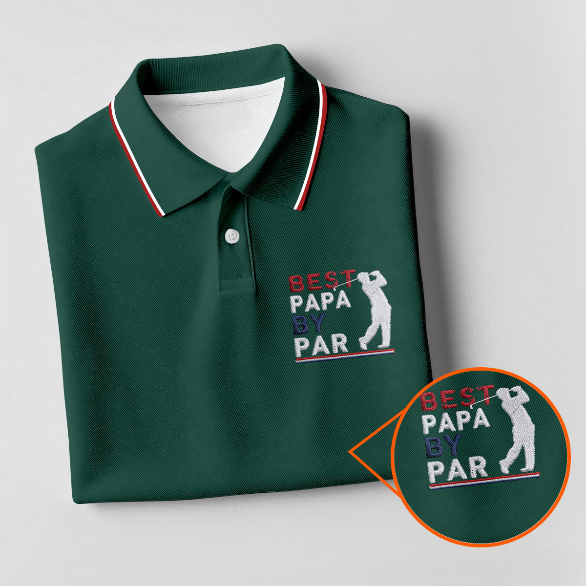 Green Best Papa By Par Embroidered Golf Polo Shirt, Golf Shirts For Men, Printed Golf Shirts