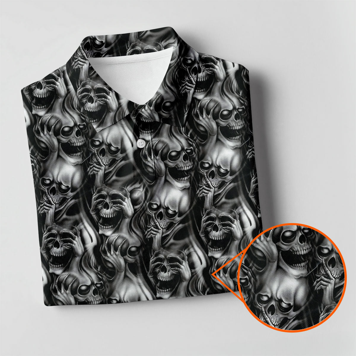 Dark Grim Reaper Skull Pattern Golf Polo Shirt, Mens Golf Polo, Golf Apparel For Men