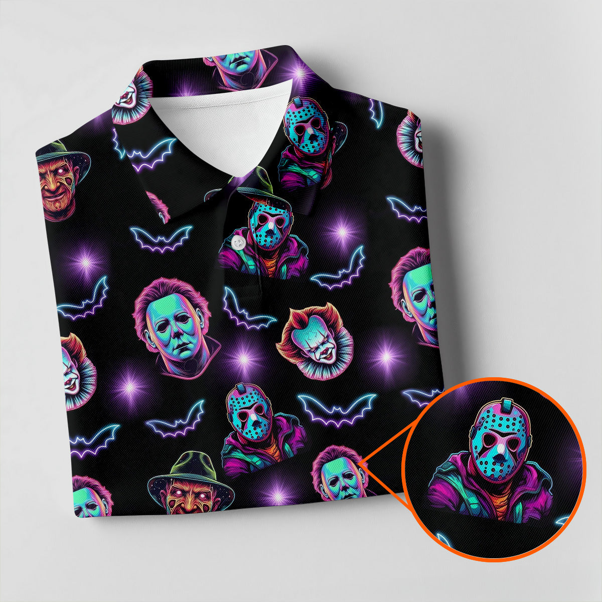Funny Horror Character Women Golf Shirt, Horror Character Neon Shirt, Halloween Golf Shirt, Ladies Golf Shirt