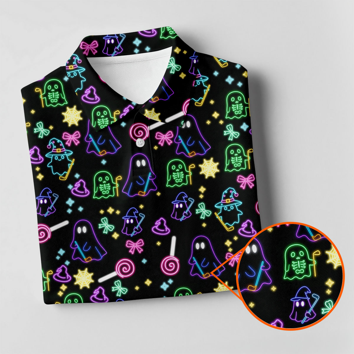 Funny Ghost Golfing Women's Polo ShirtNeon Golf Shirt, Fun Womens Golf Shirts, Funny Halloween Shirt
