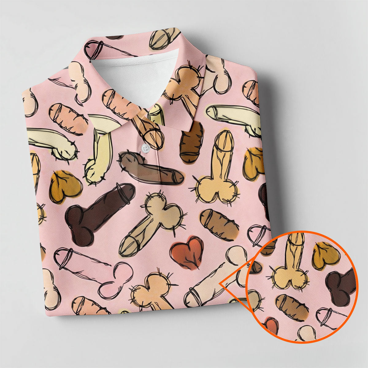 Funny Penis Doodle Pattern Golf Polo Shirt, Men's Golf Apparel, Novelty Golf Shirts For Men