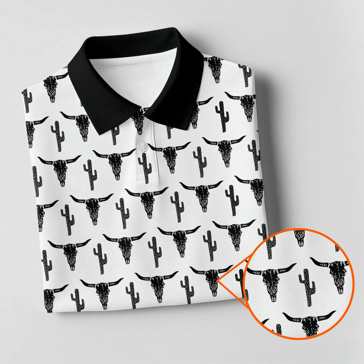 Longhorn Cow Skull Western Theme White Women Golf Top, Ladies Golf Shirts, Golf Shirt For Women