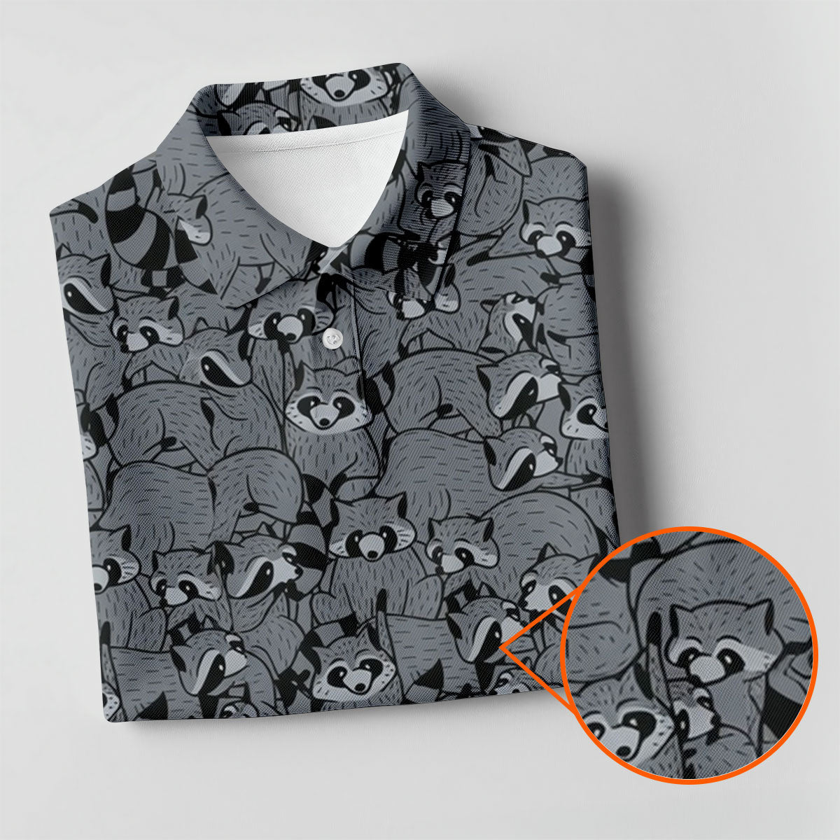 Gray Cartoon Raccoon Pattern Golf Polo Shirt, Golf Shirts For Women, Women's Golf Polo