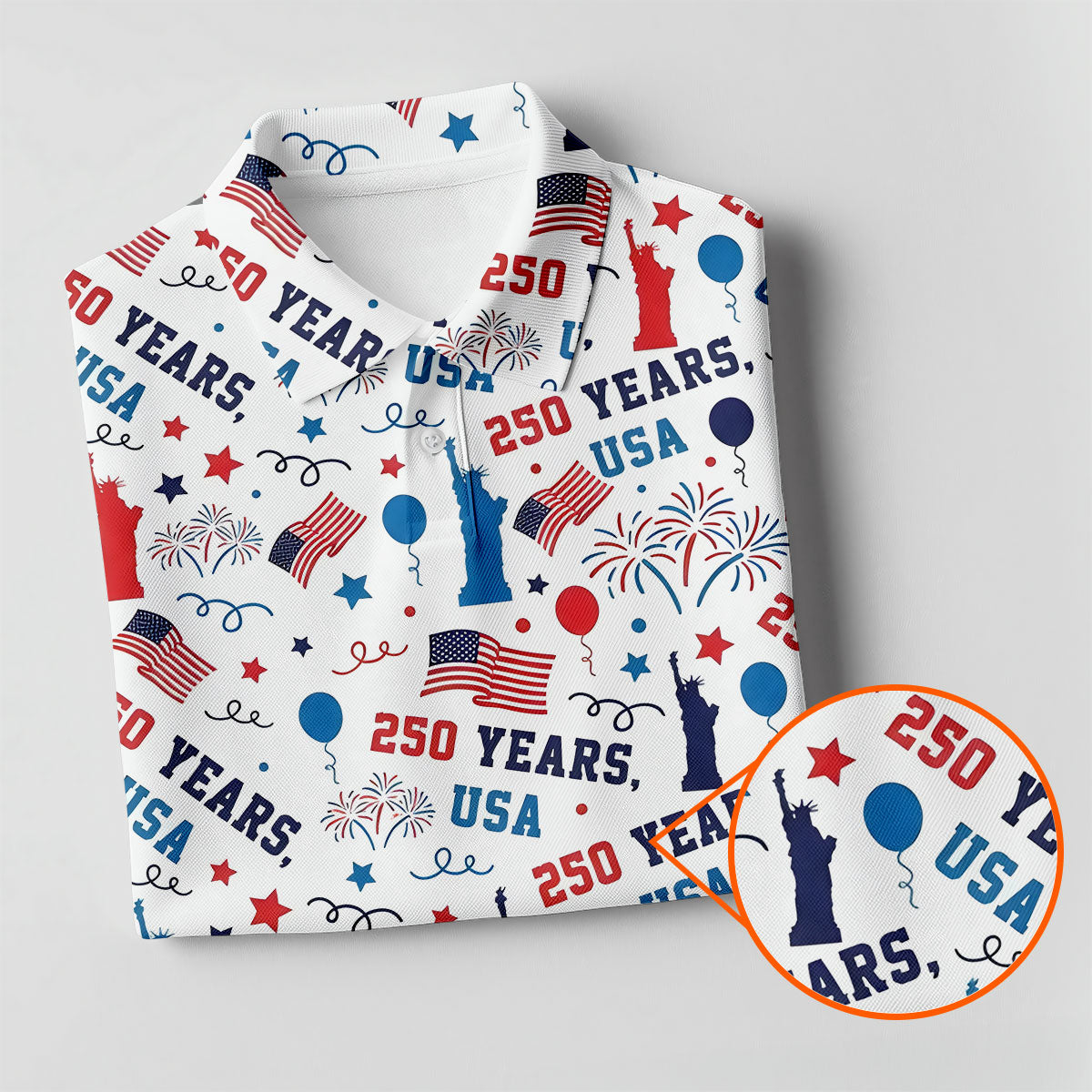 250 Years USA Red White Blue Seamless Pattern White Golf Shirt, Patriotic 4th Of July Golf Shirt For Women