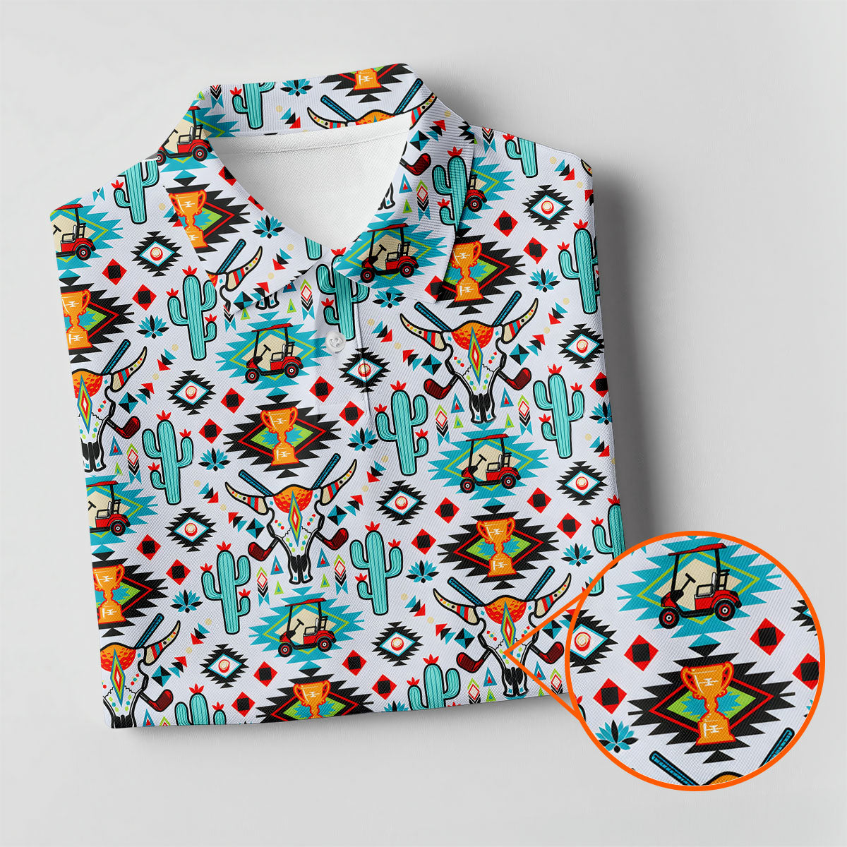 Southwestern Golf Pattern Polo Shirt, Golf Polo Shirts For Men, Mens Golf Apparel