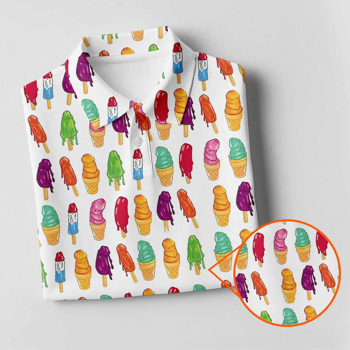Colorful Ice Cream Pattern Golf Polo Shirt, Golf Tops For Women, Ladies Golf Top