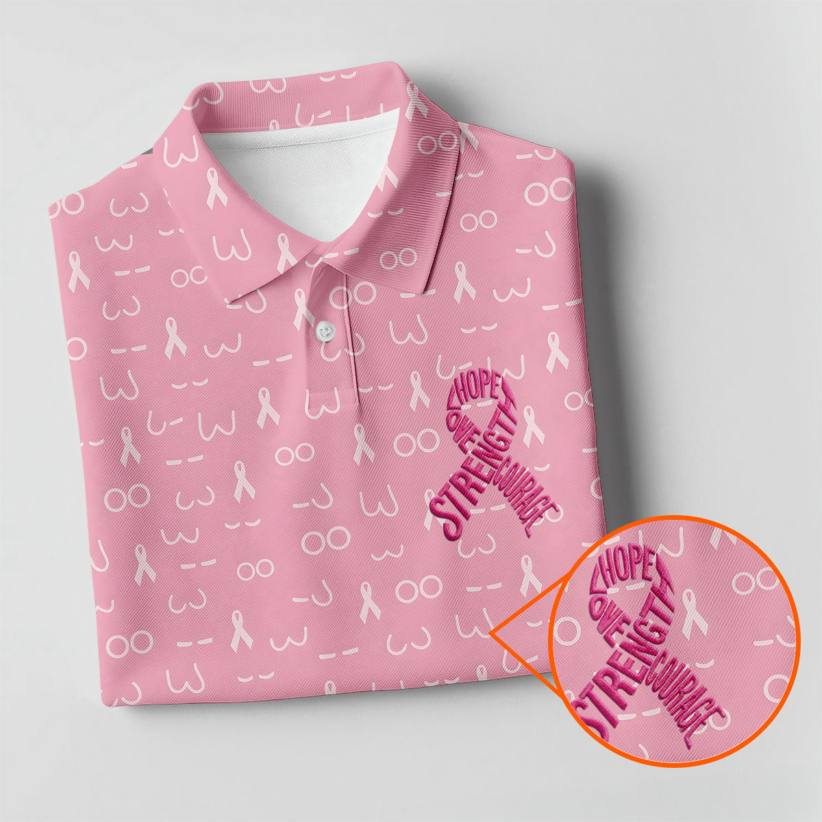 Hope Love Faith Strength Courage Breast Cancer Polo Shirt, Mens Golf Polo, Mens Golf Shirts