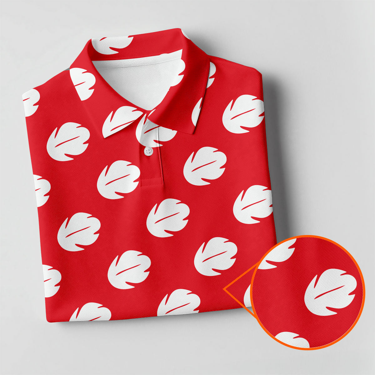 Red Tropical Leaf Hawaiian Golf Shirt, Mens Golf Polo, Golf Shirts For Men