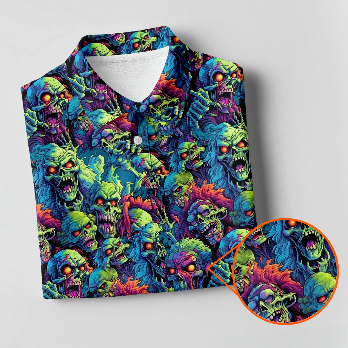Colorful Zombie Head Pattern Halloween Golf Polo Shirt, Mens Golf Polo, Golf Shirts For Men
