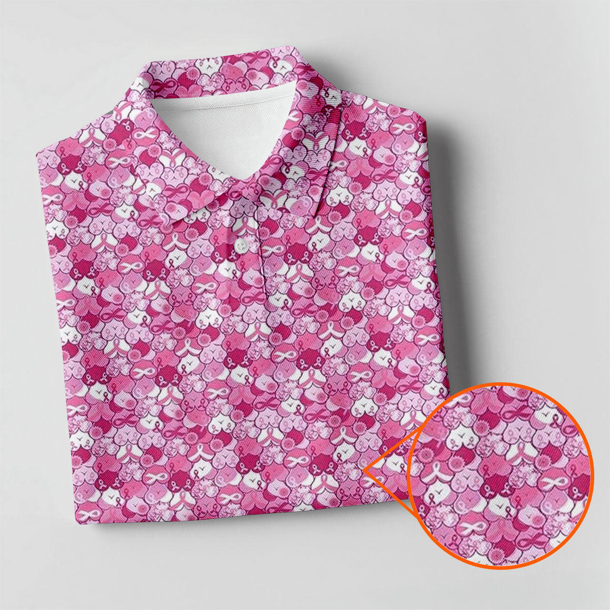 Pink Breast Cancer Hearts And Ribbons Polo Shirt, Golf Shirts For Men, Mens Golf Polo