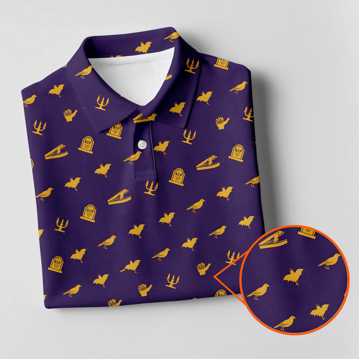 Purple Gravestone Bat Halloween Pattern Polo Shirt, Golf Shirts For Men, Mens Polo Shirts
