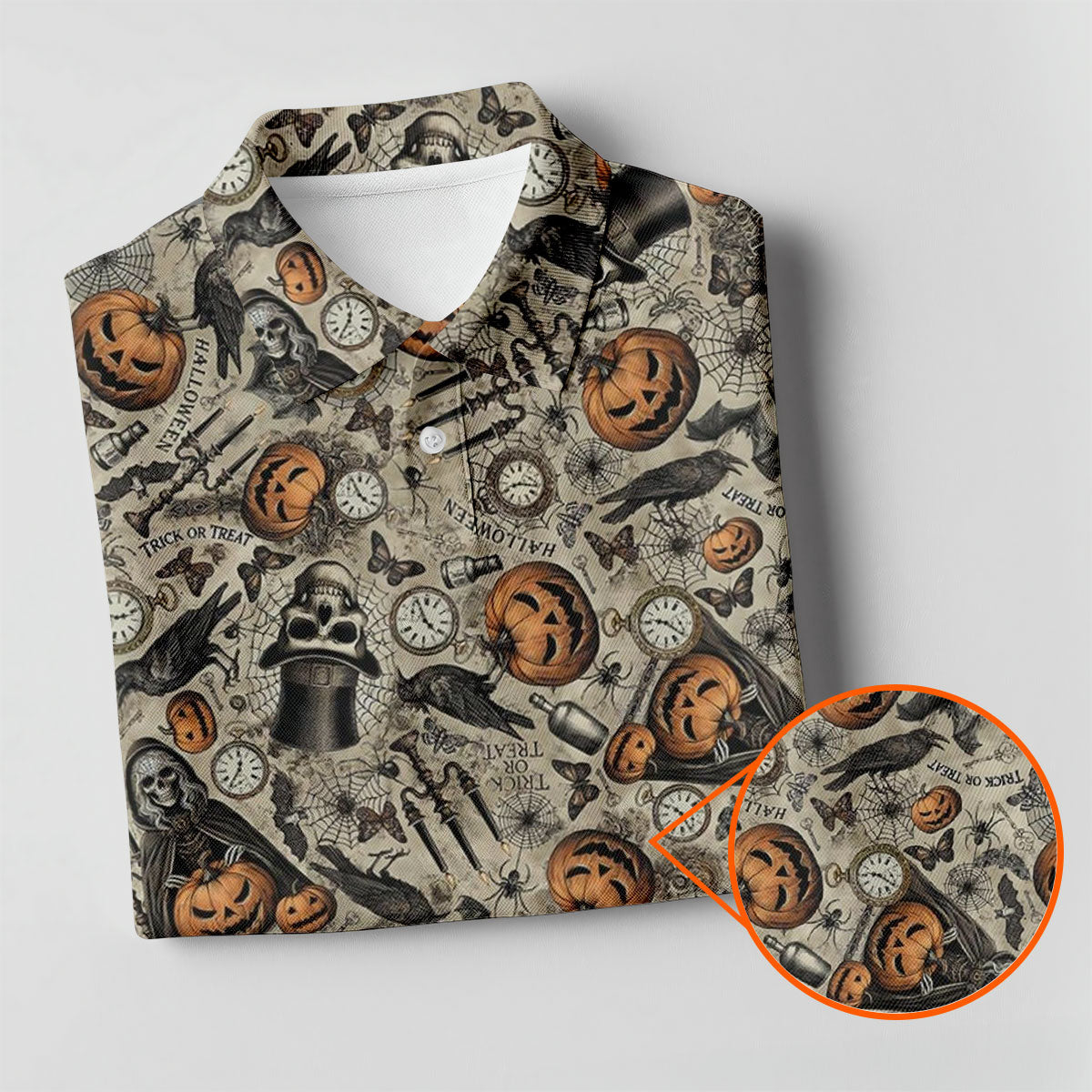 Vintage Pumpkin Skull Halloween Golf Shirt, Golf Shirts For Men, Golf Apparel For Men