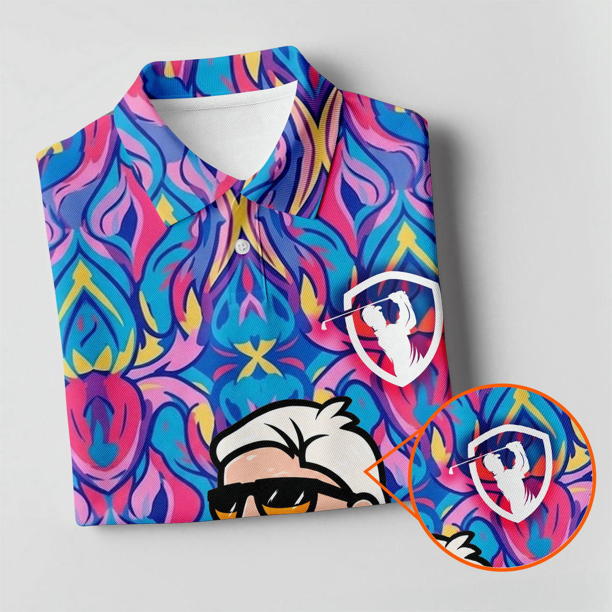 Colorful Psychedelic Santa Golfer Print Women's Golf Tops, Women’s Golf Apparel, Golf Polo For Women
