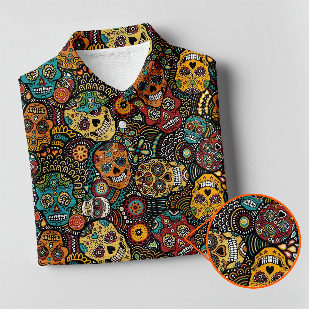 Colorful Sugar Skull Halloween Polo Shirt, Golf Shirts For Women, Women’s Golf Apparel