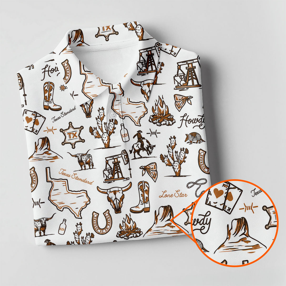 Texas Howdy Western Pattern Golf Polo Shirt, Mens Golf Shirts, Hawaiian Golf Shirt